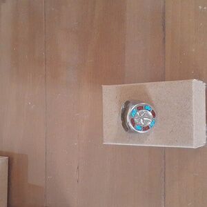 Inlaid Turquoise Coral Palmtree Silver Size 10.5 Ring